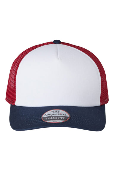 Imperial 1287 Mens North Country Trucker Hat White/Imperial Navy Blue/Red Flat Front