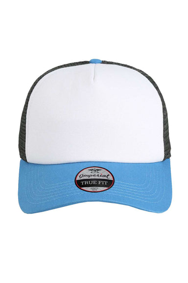 Imperial 1287 Mens North Country Trucker Hat White/Nassau Blue/Charcoal Grey Flat Front