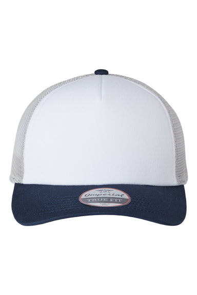 Imperial 1287 Mens North Country Trucker Hat White/Navy Blue/Grey Flat Front