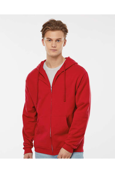 Tultex 331 Mens Full Zip Hooded Sweatshirt Hoodie Red Model Front