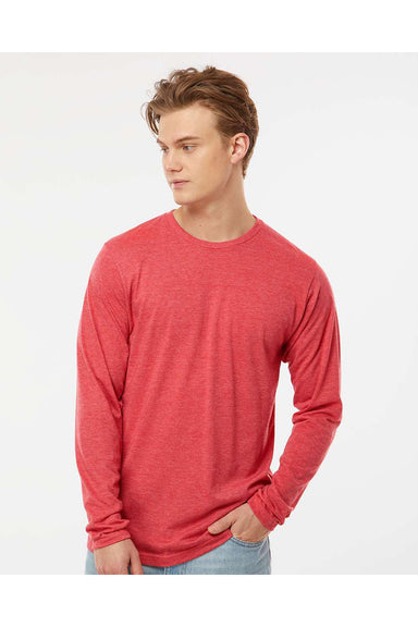 Tultex 242 Mens Poly-Rich Long Sleeve Crewneck T-Shirt Heather Red Model Front