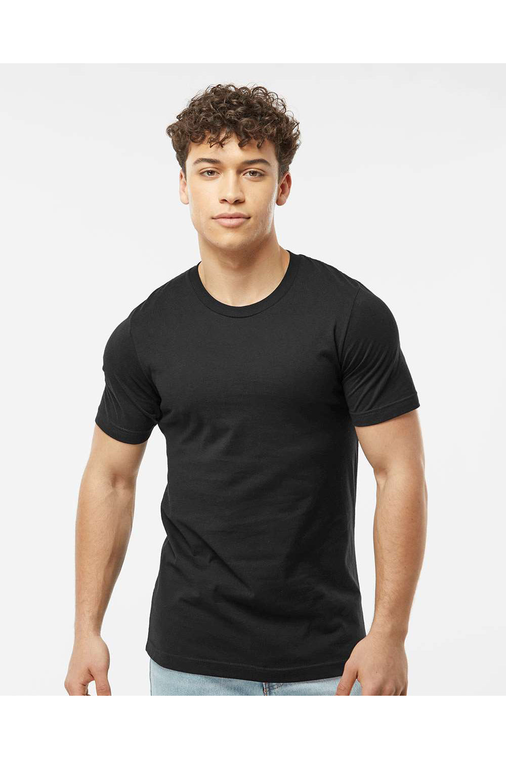 Tultex 502 Mens Premium Short Sleeve Crewneck T-Shirt Black Model Front