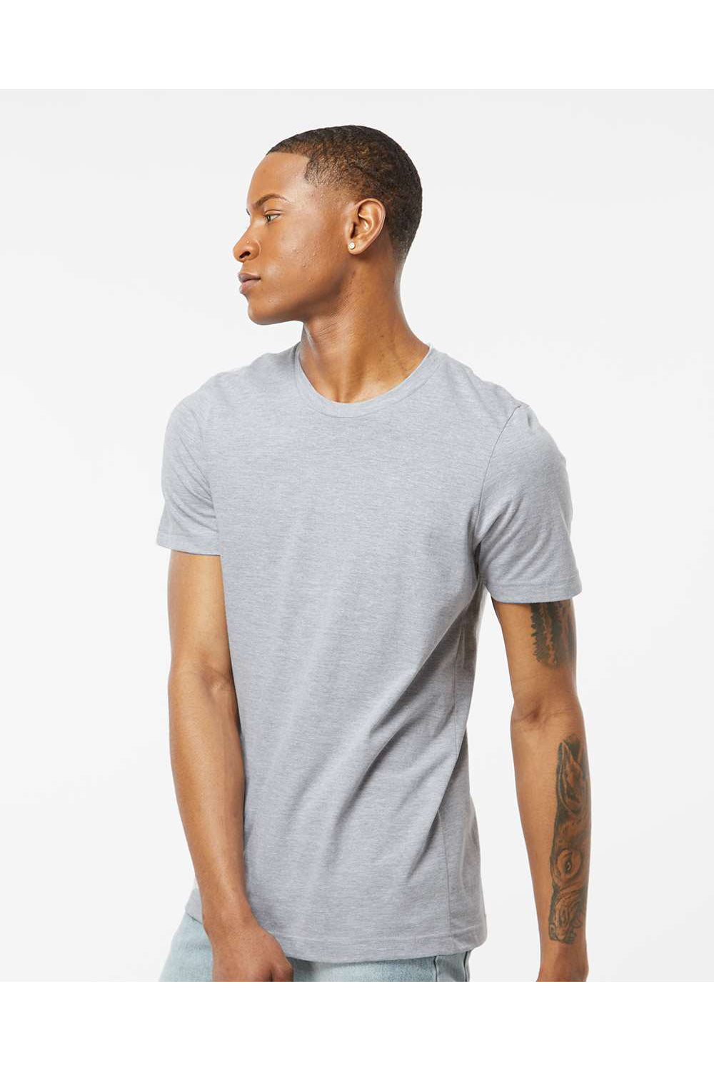 Tultex 502 Mens Premium Short Sleeve Crewneck T-Shirt Heather Grey Model Side