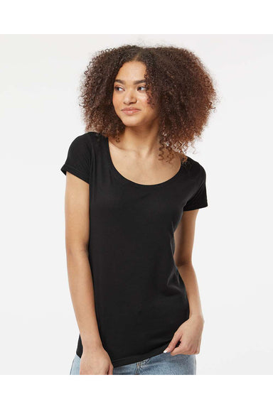Tultex 243 Womens Poly-Rich Short Sleeve Scoop Neck T-Shirt Black Model Front