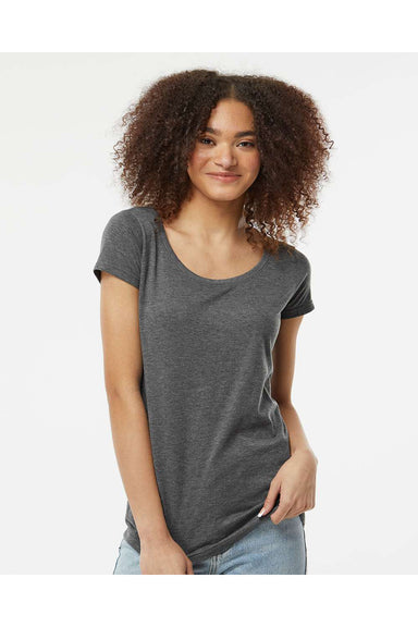 Tultex 243 Womens Poly-Rich Short Sleeve Scoop Neck T-Shirt Heather Charcoal Grey Model Front