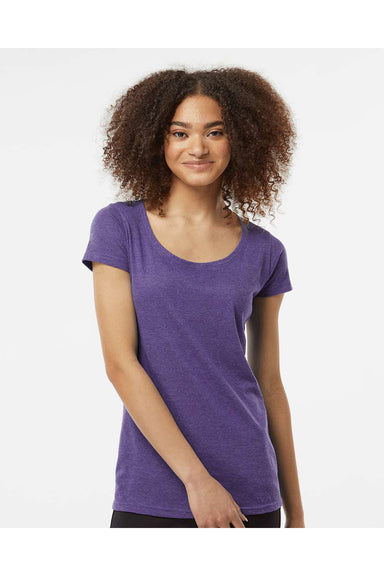 Tultex 243 Womens Poly-Rich Short Sleeve Scoop Neck T-Shirt Heather Purple Model Front