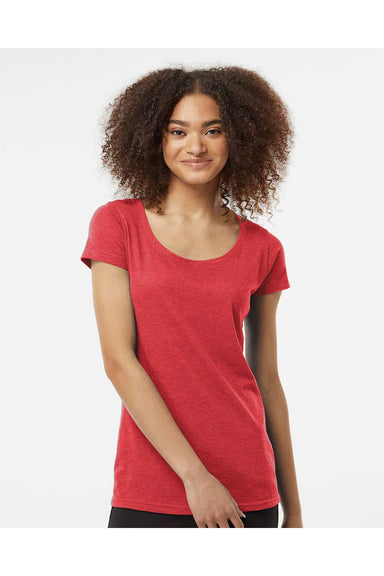 Tultex 243 Womens Poly-Rich Short Sleeve Scoop Neck T-Shirt Heather Red Model Front