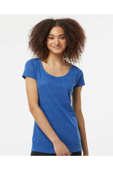 Tultex 243 Womens Poly-Rich Short Sleeve Scoop Neck T-Shirt Heather Royal Blue Model Front