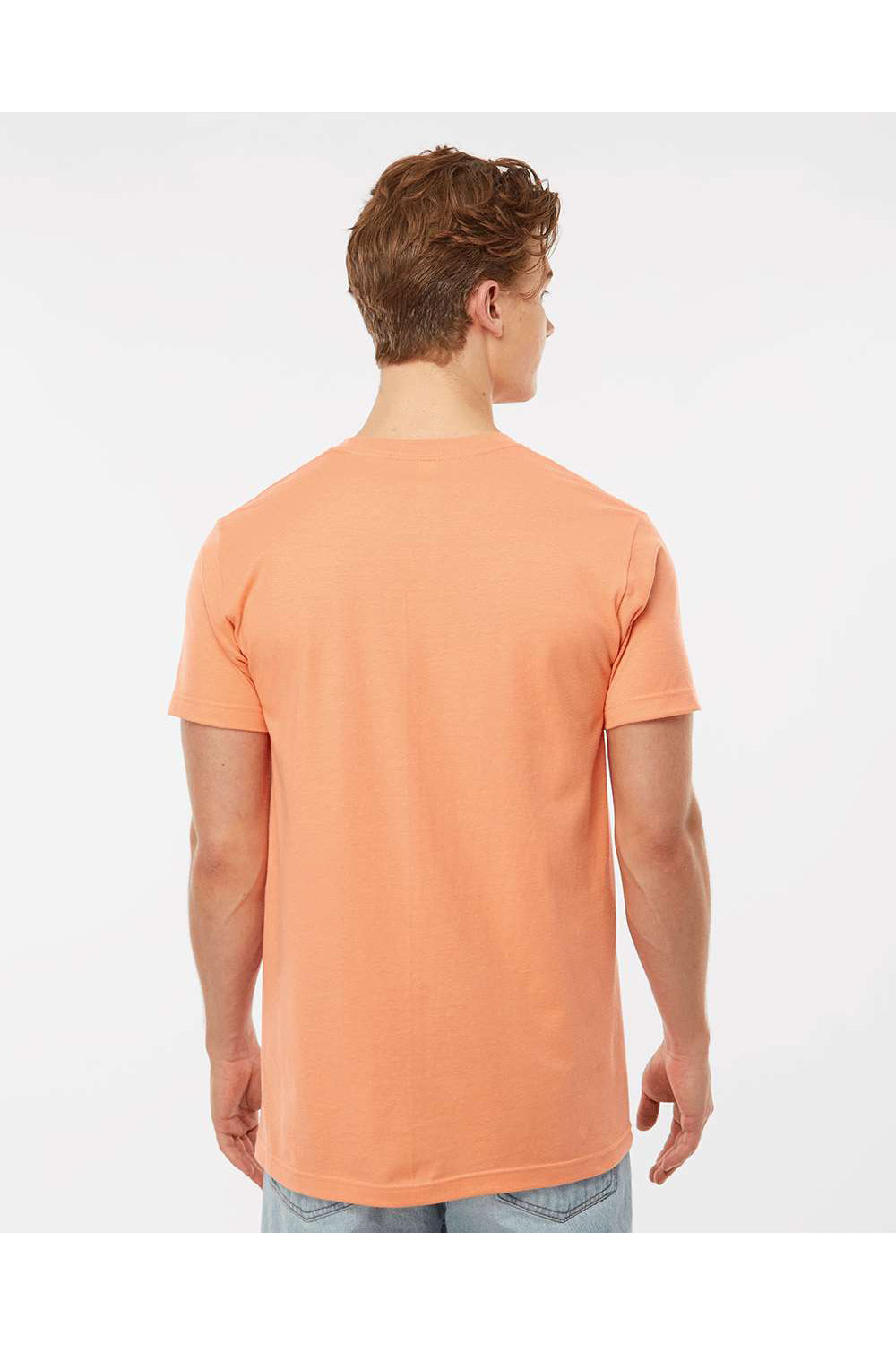 Tultex 202 Mens Fine Jersey Short Sleeve Crewneck T-Shirt Cantaloupe Orange Model Back