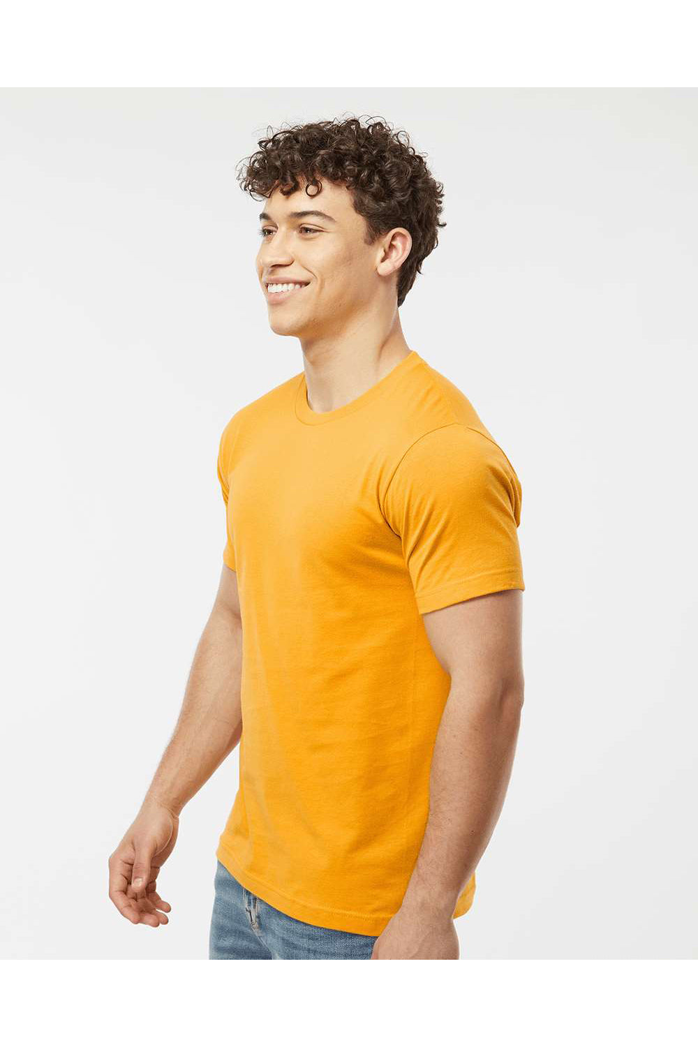 Tultex 202 Mens Fine Jersey Short Sleeve Crewneck T-Shirt Gold Model Side