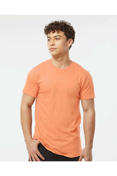 Tultex 202 Mens Fine Jersey Short Sleeve Crewneck T-Shirt Heather Cantaloupe Orange Model Front