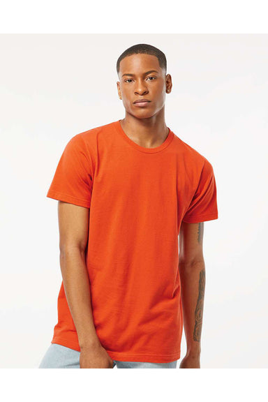 Tultex 202 Mens Fine Jersey Short Sleeve Crewneck T-Shirt Orange Model Front
