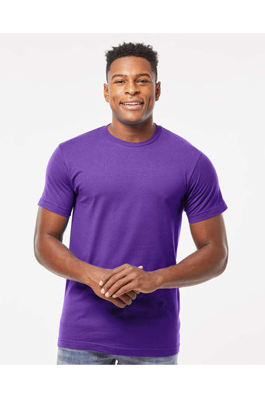 Tultex 202 Mens Fine Jersey Short Sleeve Crewneck T-Shirt Purple Model Front