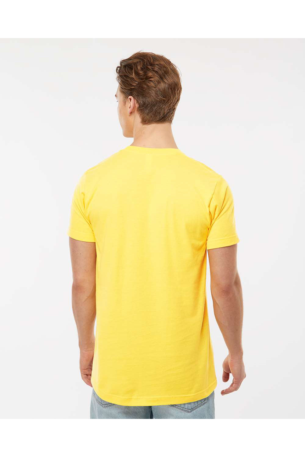Tultex 202 Mens Fine Jersey Short Sleeve Crewneck T-Shirt Sunshine Yellow Model Back