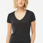 Tultex Womens Poly-Rich Short Sleeve V-Neck T-Shirt - Black - Closeout