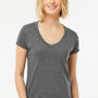 Tultex Womens Poly-Rich Short Sleeve V-Neck T-Shirt - Heather Charcoal Grey - Closeout