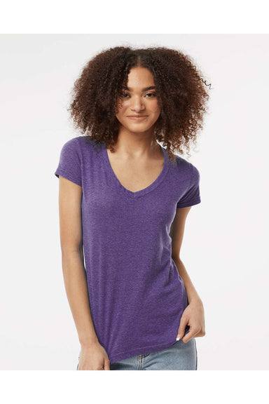 Tultex 244 Womens Poly-Rich Short Sleeve V-Neck T-Shirt Heather Purple Model Front