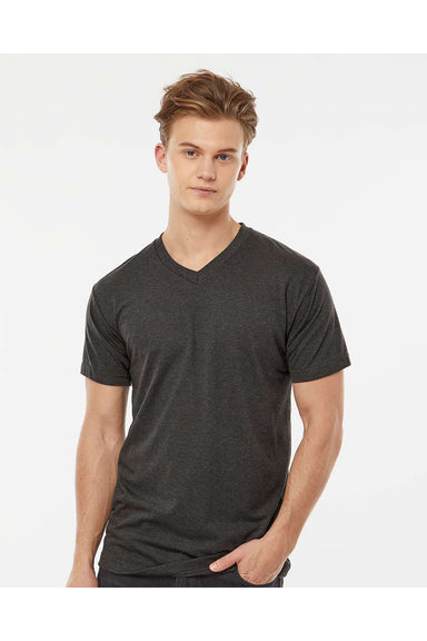 Tultex 207 Mens Poly-Rich Short Sleeve V-Neck T-Shirt Heather Graphite Grey Model Front