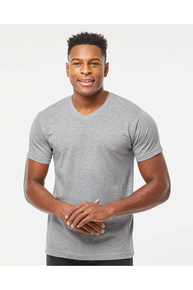 Tultex 207 Mens Poly-Rich Short Sleeve V-Neck T-Shirt Heather Grey Model Front