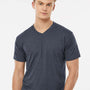 Tultex Mens Poly-Rich Short Sleeve V-Neck T-Shirt - Heather Navy Blue