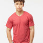 Tultex Mens Poly-Rich Short Sleeve V-Neck T-Shirt - Heather Red - NEW