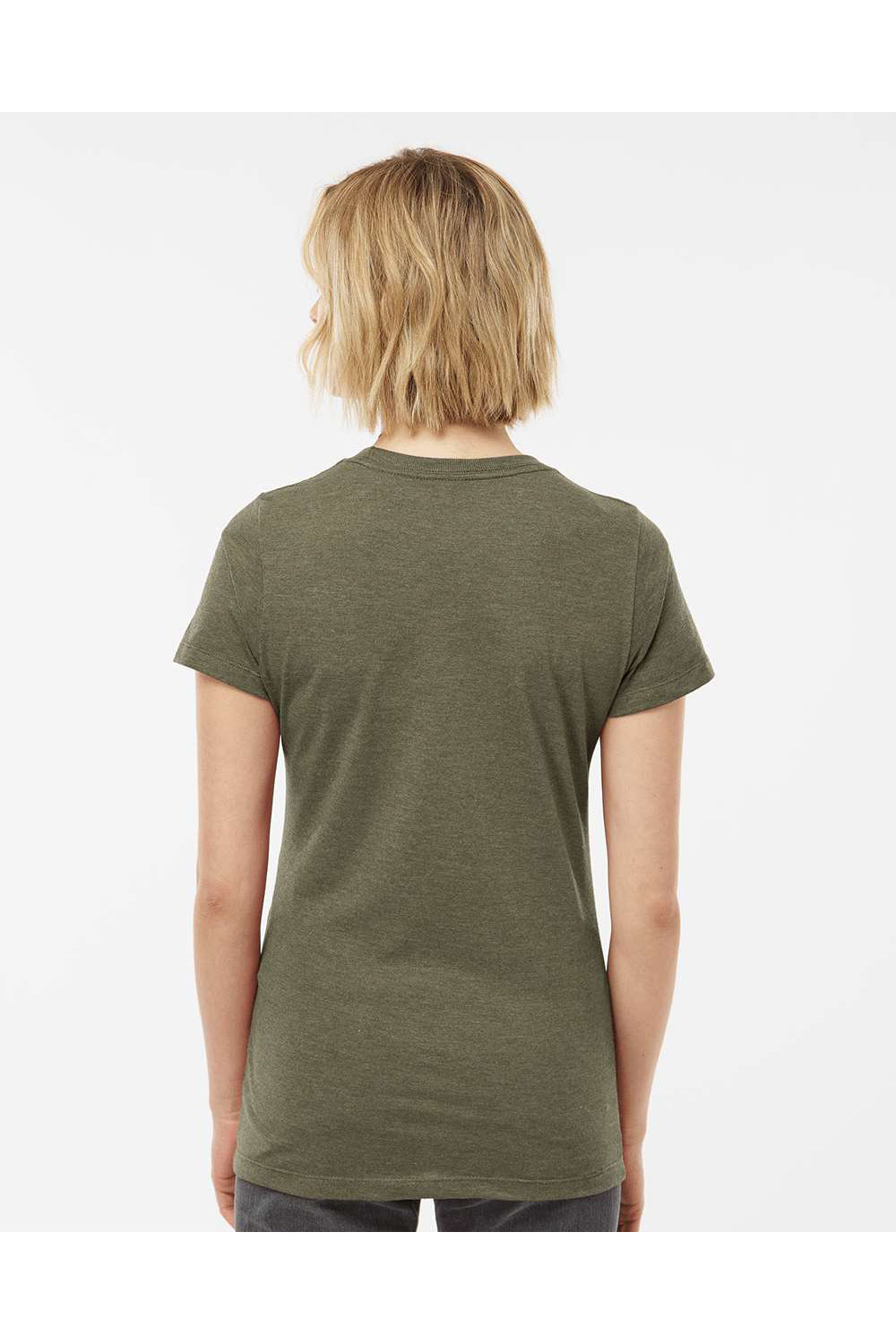 Tultex 542 Womens Premium Short Sleeve Crewneck T-Shirt Heather Olive Green Model Back