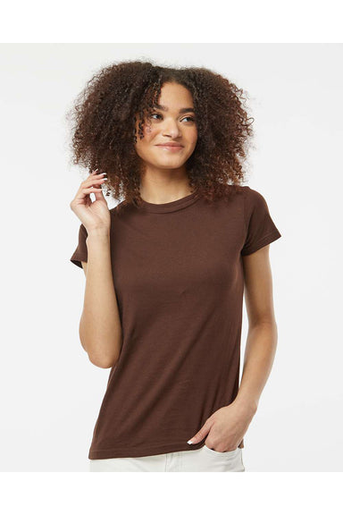 Tultex 213 Womens Fine Jersey Slim Fit Short Sleeve Crewneck T-Shirt Brown Model Front