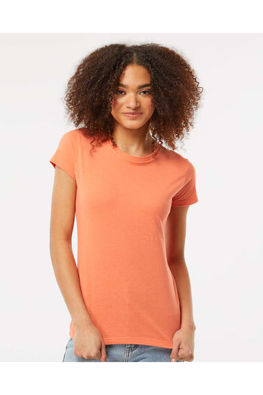 Tultex 213 Womens Fine Jersey Slim Fit Short Sleeve Crewneck T-Shirt Coral Orange Model Front