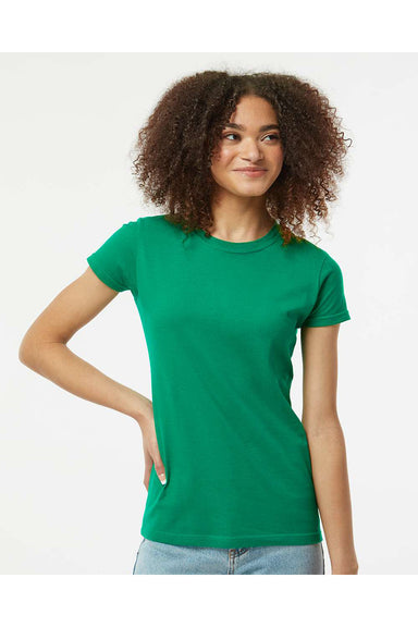 Tultex 213 Womens Fine Jersey Slim Fit Short Sleeve Crewneck T-Shirt Kelly Green Model Front