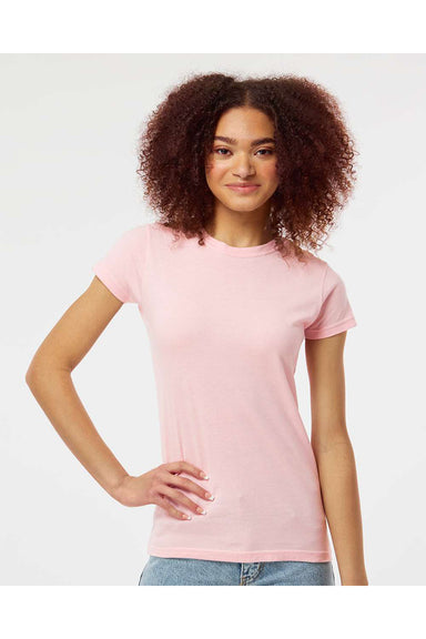 Tultex 213 Womens Fine Jersey Slim Fit Short Sleeve Crewneck T-Shirt Pink Model Front