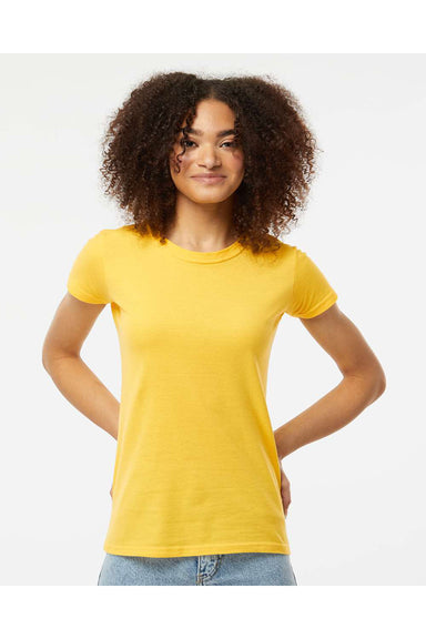 Tultex 213 Womens Fine Jersey Slim Fit Short Sleeve Crewneck T-Shirt Sunshine Yellow Model Front