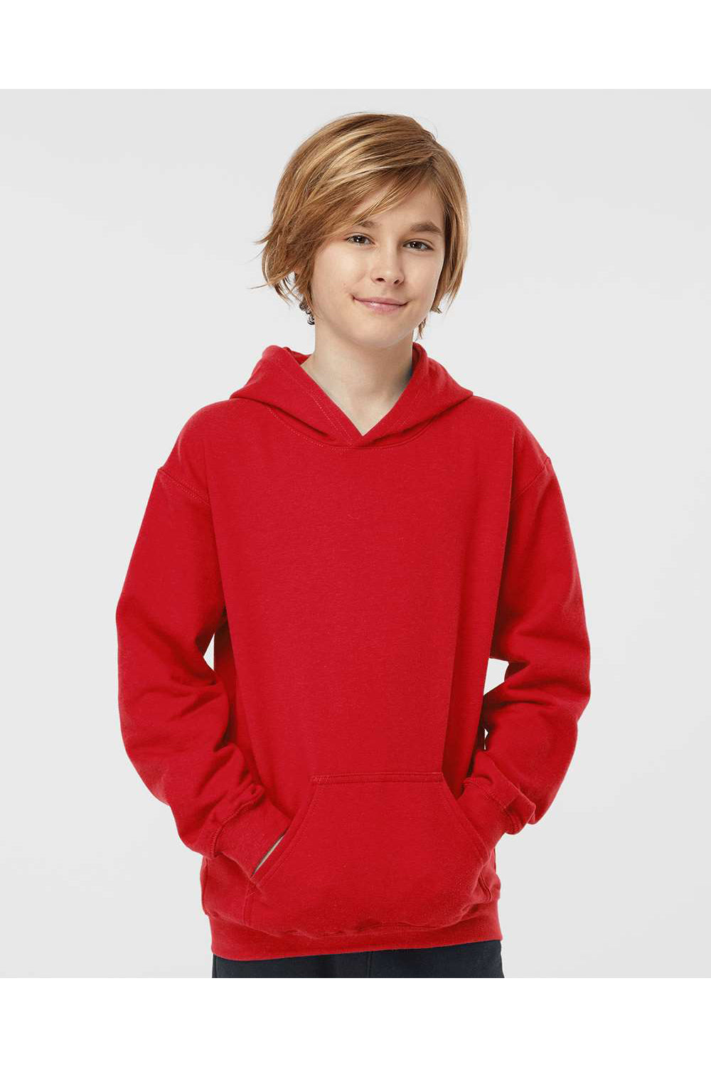 Tultex 320Y Youth Hooded Sweatshirt Hoodie Red Model Front
