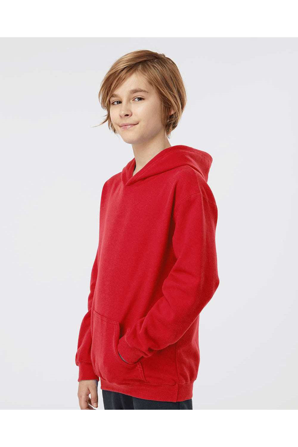 Tultex 320Y Youth Hooded Sweatshirt Hoodie Red Model Side