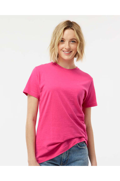 Tultex 216 Womens Fine Jersey Classic Fit Short Sleeve Crewneck T-Shirt Fuchsia Pink Model Front