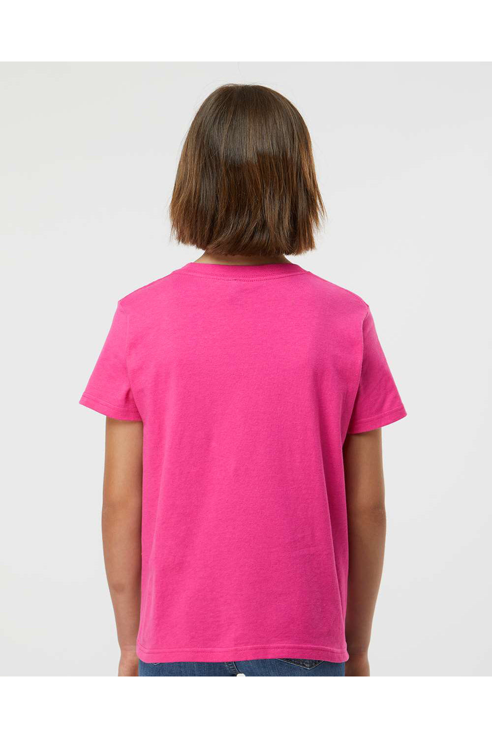 Tultex 235 Youth Fine Jersey Short Sleeve Crewneck T-Shirt Fuchsia Pink Model Back