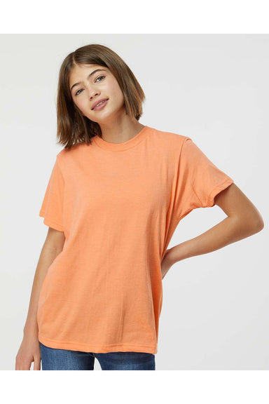 Tultex 235 Youth Fine Jersey Short Sleeve Crewneck T-Shirt Heather Cantaloupe Orange Model Front