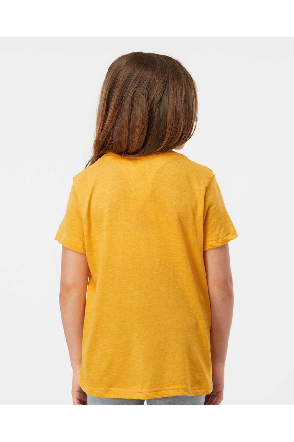 Tultex 235 Youth Fine Jersey Short Sleeve Crewneck T-Shirt Heather Mellow Yellow Model Back