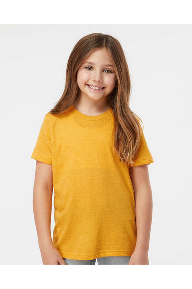 Tultex 235 Youth Fine Jersey Short Sleeve Crewneck T-Shirt Heather Mellow Yellow Model Front