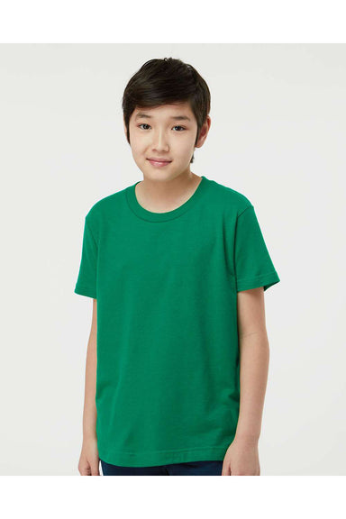 Tultex 235 Youth Fine Jersey Short Sleeve Crewneck T-Shirt Kelly Green Model Front