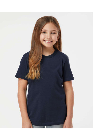 Tultex 235 Youth Fine Jersey Short Sleeve Crewneck T-Shirt Navy Blue Model Front