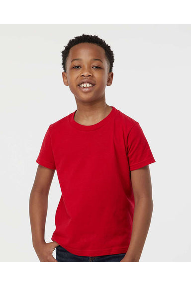 Tultex 235 Youth Fine Jersey Short Sleeve Crewneck T-Shirt Red Model Front