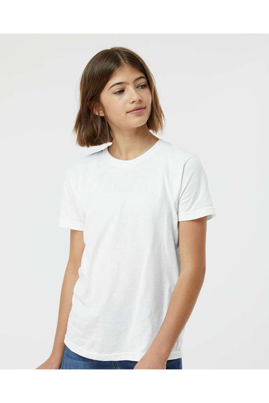 Tultex 235 Youth Fine Jersey Short Sleeve Crewneck T-Shirt White Model Front