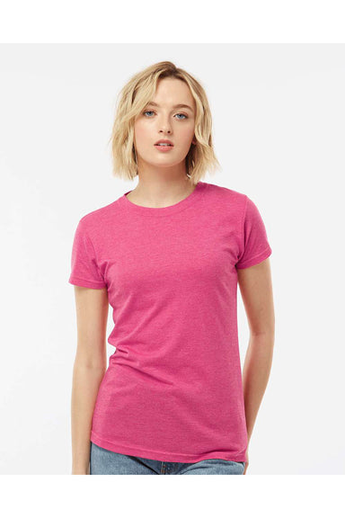Tultex 240 Womens Poly-Rich Short Sleeve Crewneck T-Shirt Heather Fuchsia Pink Model Front