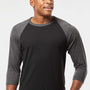 Tultex Mens Fine Jersey Raglan 3/4 Sleeve Crewneck T-Shirt - Black/Heather Charcoal Grey