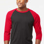 Tultex Mens Fine Jersey Raglan 3/4 Sleeve Crewneck T-Shirt - Black/Red