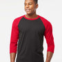 Tultex Mens Fine Jersey Raglan 3/4 Sleeve Crewneck T-Shirt - Black/Red - NEW