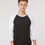 Tultex Mens Fine Jersey Raglan 3/4 Sleeve Crewneck T-Shirt - Black/White - NEW