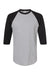 Tultex 245 Mens Fine Jersey Raglan 3/4 Sleeve Crewneck T-Shirt Heather Grey/Black Flat Front