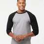 Tultex Mens Fine Jersey Raglan 3/4 Sleeve Crewneck T-Shirt - Heather Grey/Black - NEW