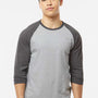 Tultex Mens Fine Jersey Raglan 3/4 Sleeve Crewneck T-Shirt - Heather Grey/Heather Charcoal Grey